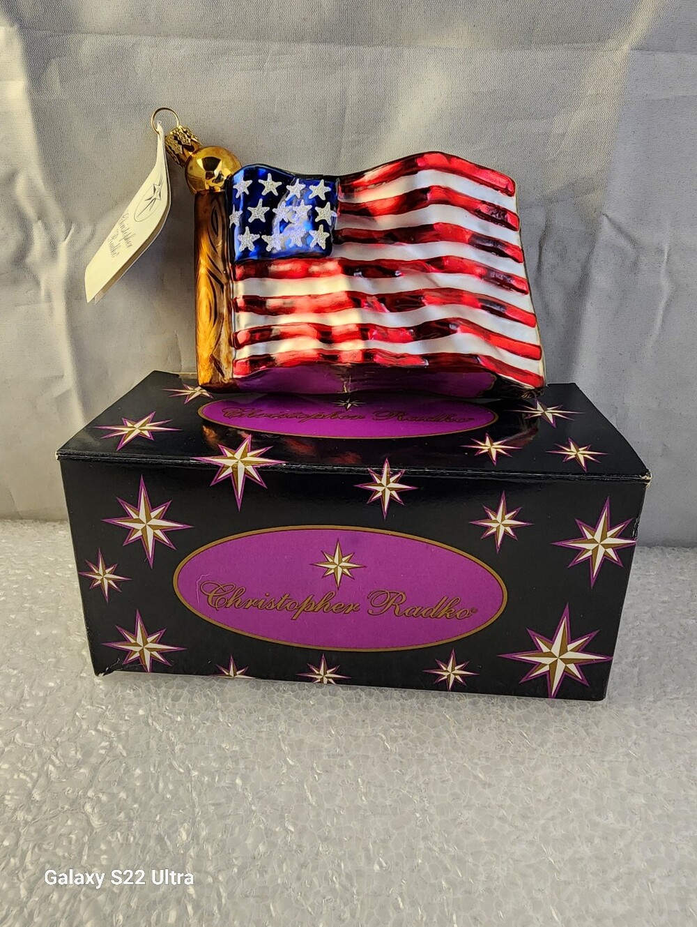 2001 Christopher Radko American Flag Glass Ornament